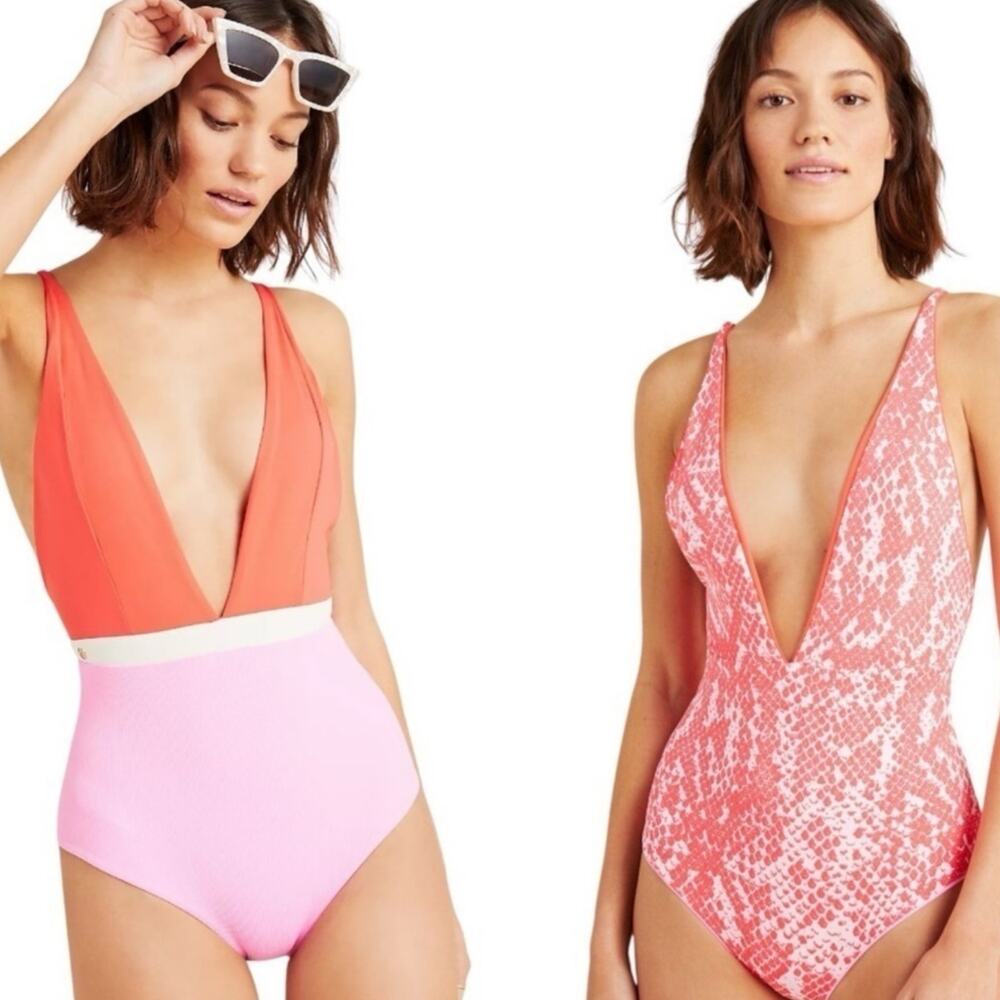 Maaji Valentine Anthropologie Reversible One Piece Swimsuit L Pink Orange
